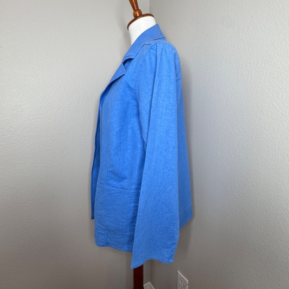 DIALOGUE Linen Blend Pant Suit Jacket Set Sz 8 Casual Open‎ Front Elastic Waist - Picture 3 of 11